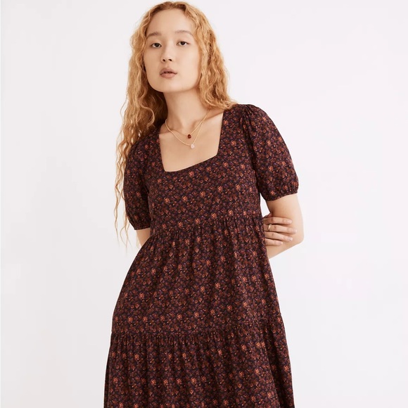 Madewell Aidy Square-Neck Tiered Midi Dress in Orchard Floral - Picture 2 of 11